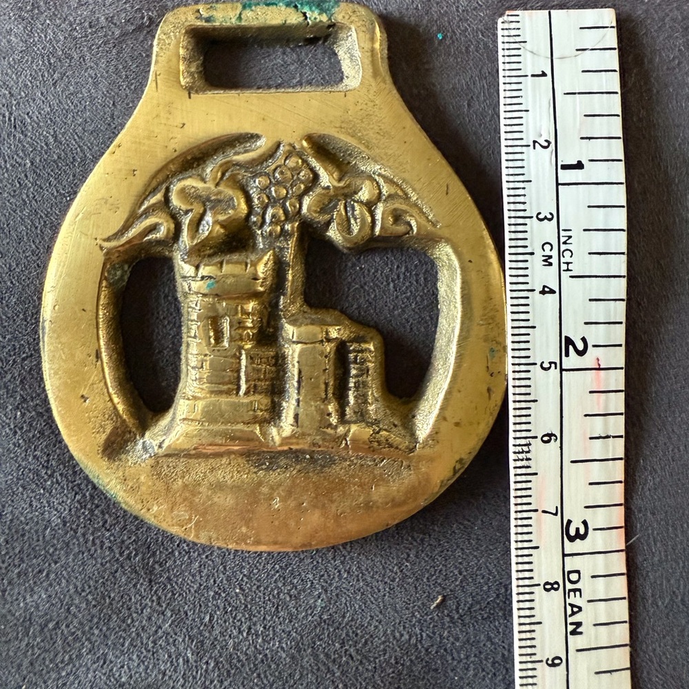 Vintage Brass Horse Brass with Castle Design